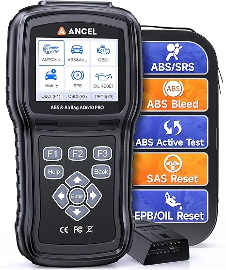 ANCEL AD610 PRO ABS SRS OBD2 Scanner, ABS Bleeding, SAS Calibration, ABS, Airbag, EPB, Oil Reset, Full OBD2 Functions, AutoVIN, Free Lifetime WiFi Updates