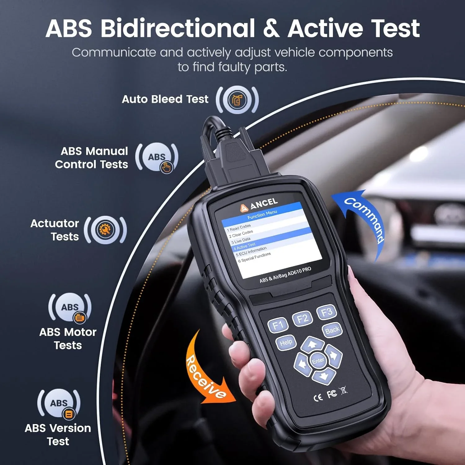 ANCEL AD610 PRO ABS SRS OBD2 Scanner, ABS Bleeding, SAS Calibration, ABS, Airbag, EPB, Oil Reset, Full OBD2 Functions, AutoVIN, Free Lifetime WiFi Updates - Image 2