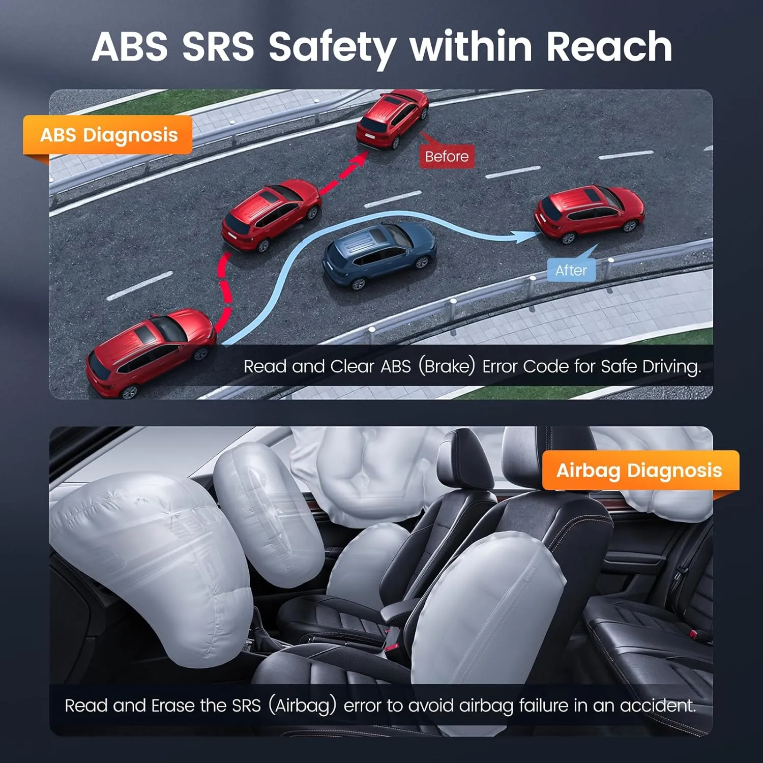 ANCEL AD610 PRO ABS SRS OBD2 Scanner, ABS Bleeding, SAS Calibration, ABS, Airbag, EPB, Oil Reset, Full OBD2 Functions, AutoVIN, Free Lifetime WiFi Updates - Image 3