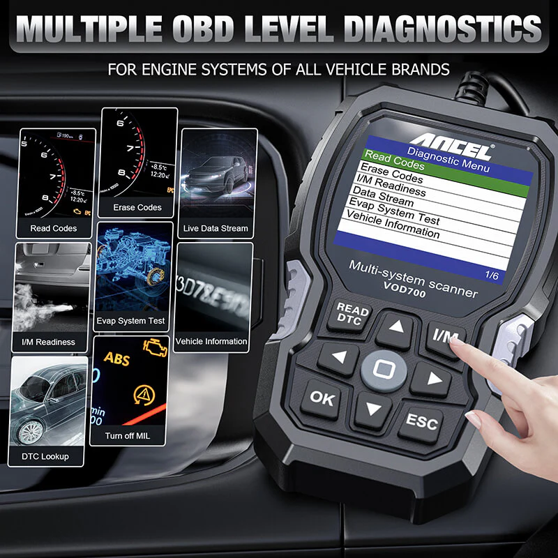 ANCEL VOD700 All System OBD2 Scanner for Volvo Car ABS Bleeding Injector Oil ETC SRL BMS EPB TPMS DPF Reset Tool - Image 4